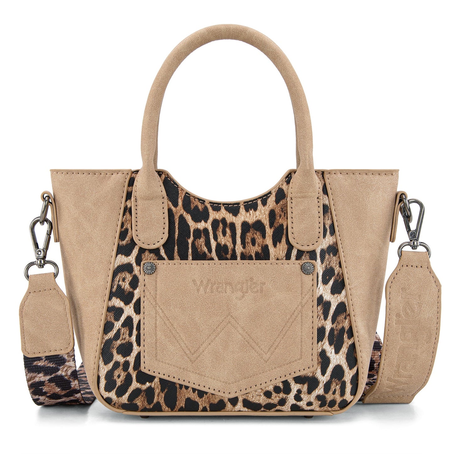 WG296-8015TN  Wrangler Leopard Print Small Tote/Crossbody -Tan