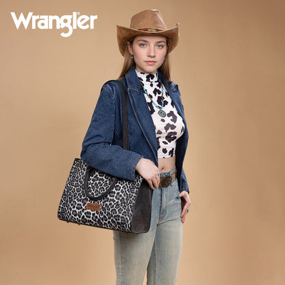 WG296-8625BK    Wrangler Leopard Print Wide Tote Bag/Crossbody