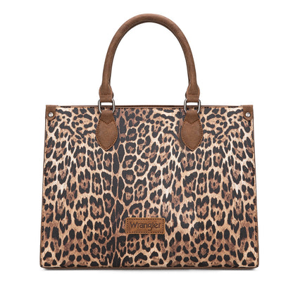 WG296-8625BR    Wrangler Leopard Print Wide Tote Bag/Crossbody