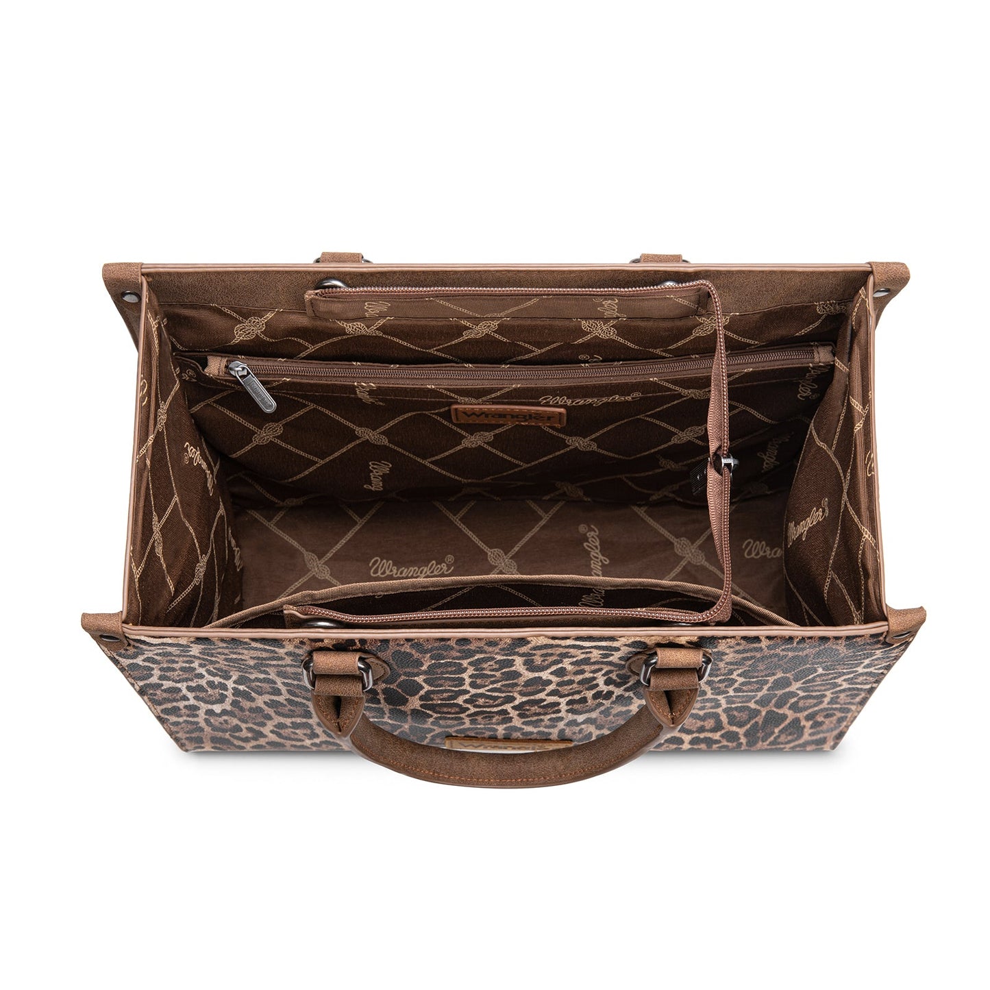 WG296-8625BR    Wrangler Leopard Print Wide Tote Bag/Crossbody