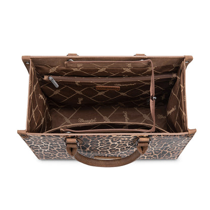 WG296-8625BR    Wrangler Leopard Print Wide Tote Bag/Crossbody