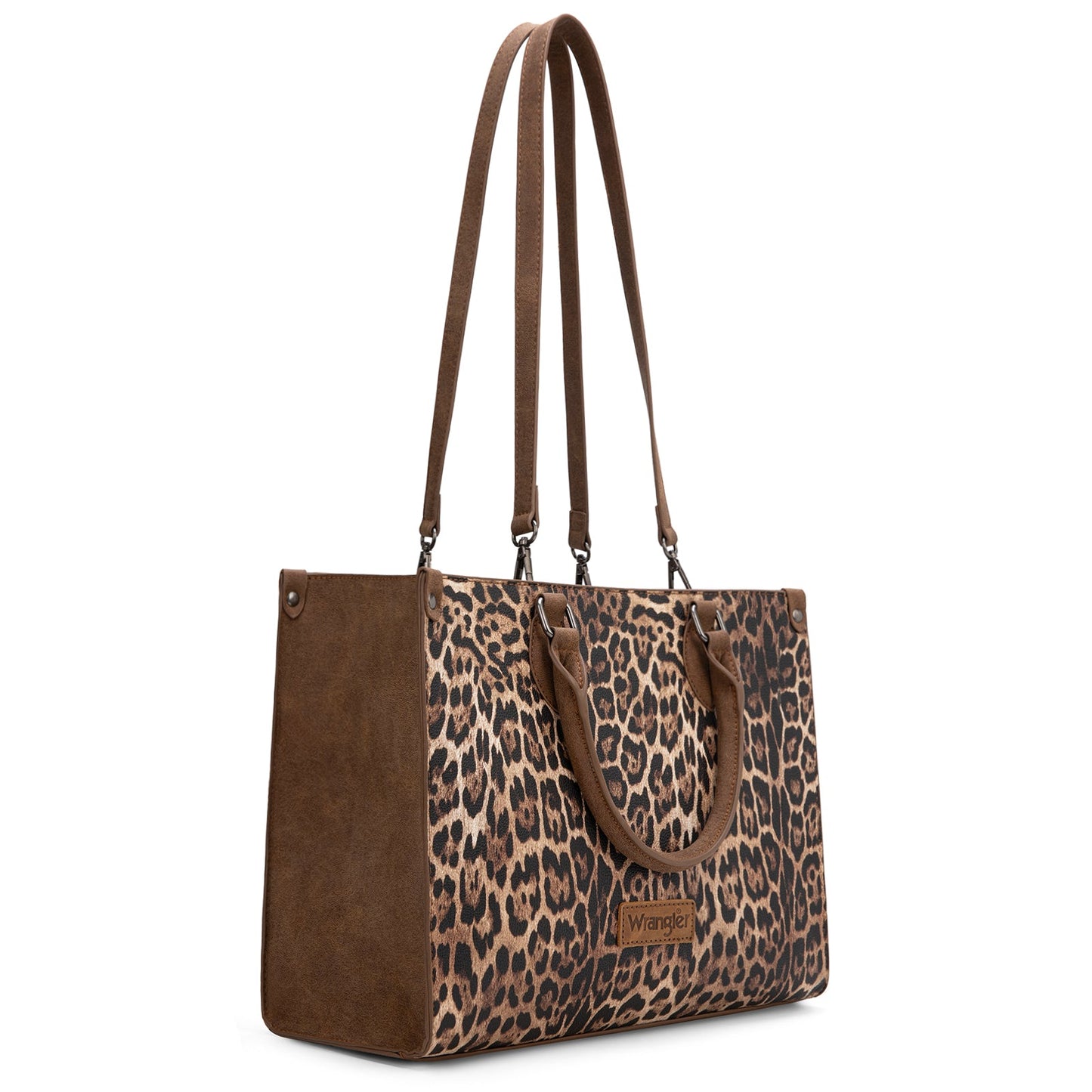 WG296-8625BR    Wrangler Leopard Print Wide Tote Bag/Crossbody
