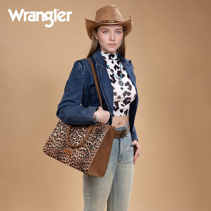 WG296-8625BR    Wrangler Leopard Print Wide Tote Bag/Crossbody