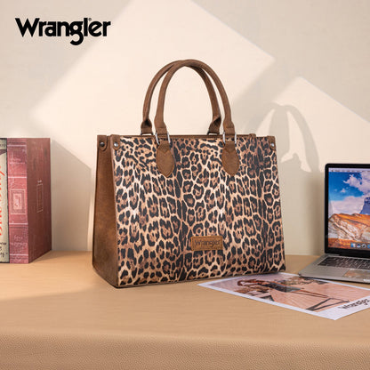 WG296-8625BR    Wrangler Leopard Print Wide Tote Bag/Crossbody