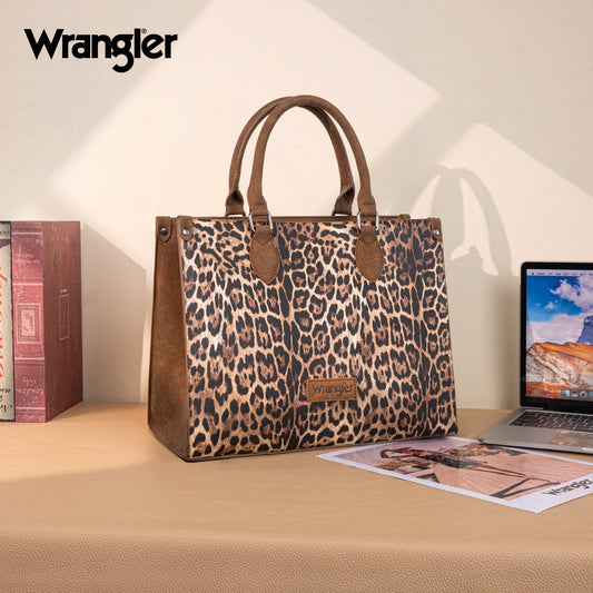 WG296-8625BR    Wrangler Leopard Print Wide Tote Bag/Crossbody
