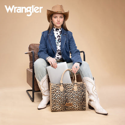 WG296-8625TN    Wrangler Leopard Print Wide Tote Bag/Crossbody