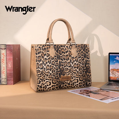 WG296-8625TN    Wrangler Leopard Print Wide Tote Bag/Crossbody