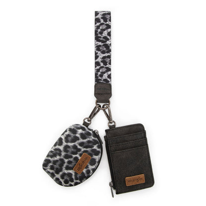 WG296-W0051  Wrangler Leopard Print Dual Pouch Wristlet -Black