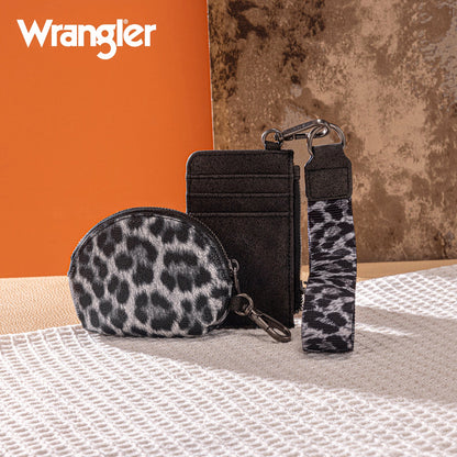 WG296-W0051  Wrangler Leopard Print Dual Pouch Wristlet -Black