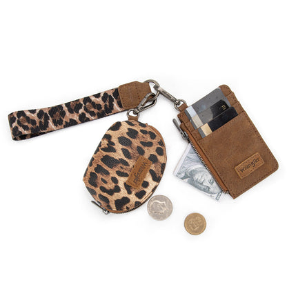 WG296-W0051BR  Wrangler Leopard Print Dual Pouch Wristlet