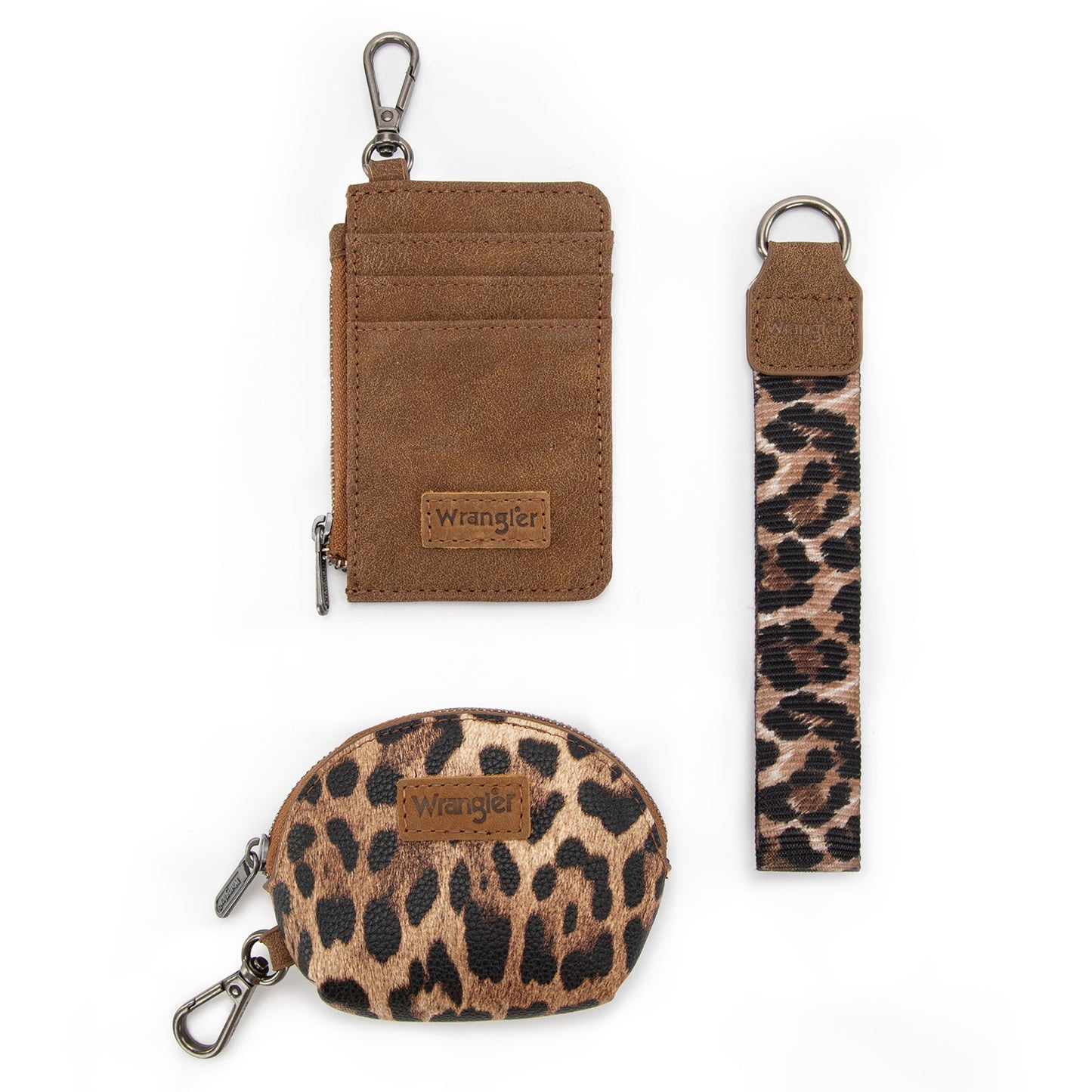WG296-W0051BR  Wrangler Leopard Print Dual Pouch Wristlet