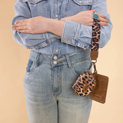 WG296-W0051BR  Wrangler Leopard Print Dual Pouch Wristlet