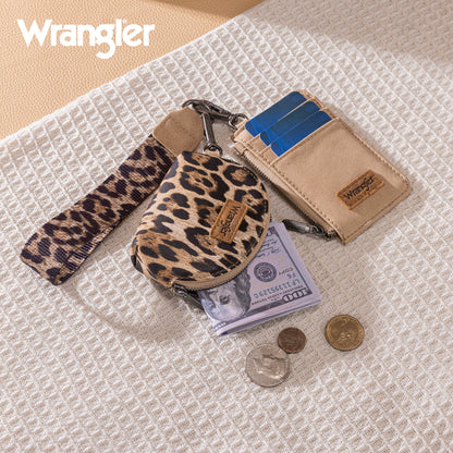 WG296-W0051  Wrangler Leopard Print Dual Pouch Wristlet -Tan