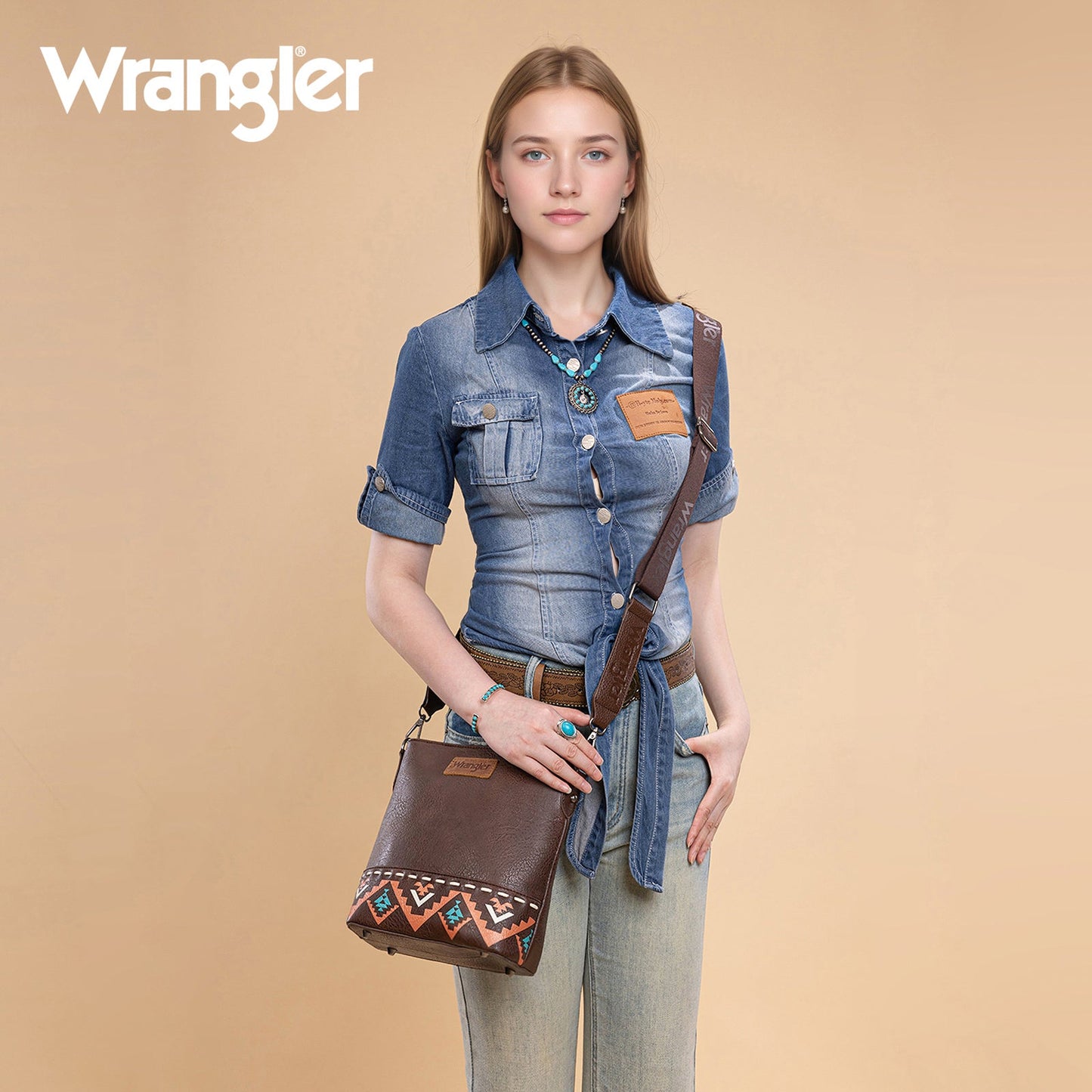 WG297G-8360CF   Wrangler Aztec Print Crossbody Bag -Coffee