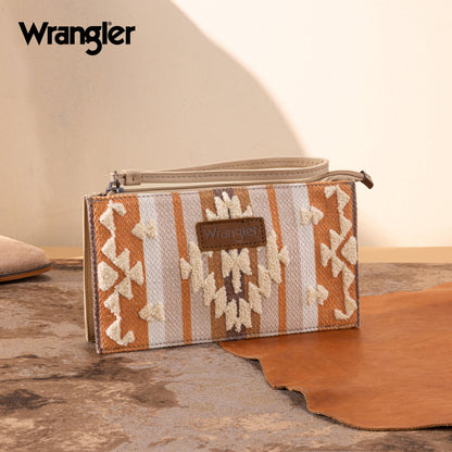WG313-181  Wrangler Sherpa Aztec Canvas  Clutch - Tan