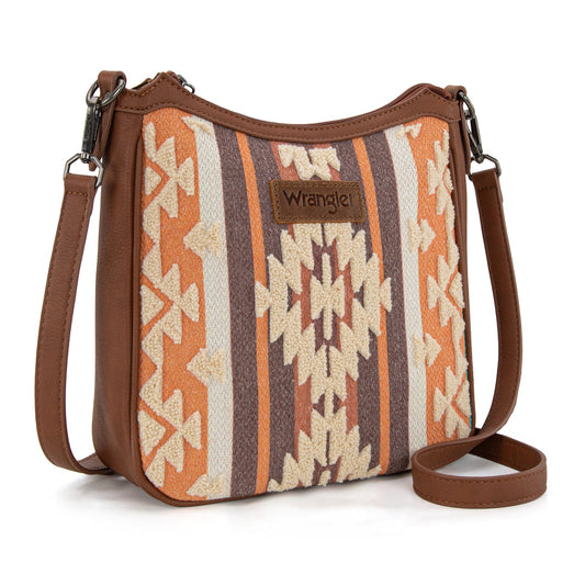 WG313-2003   Wrangler Sherpa Aztec Canvas Crossbody - Brown