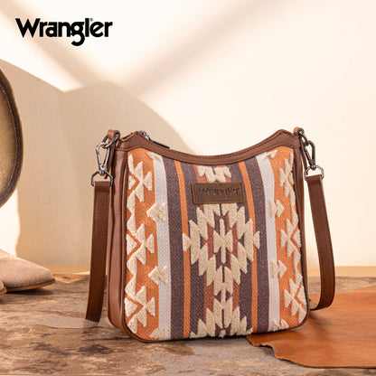 WG313-2003   Wrangler Sherpa Aztec Canvas Crossbody - Brown