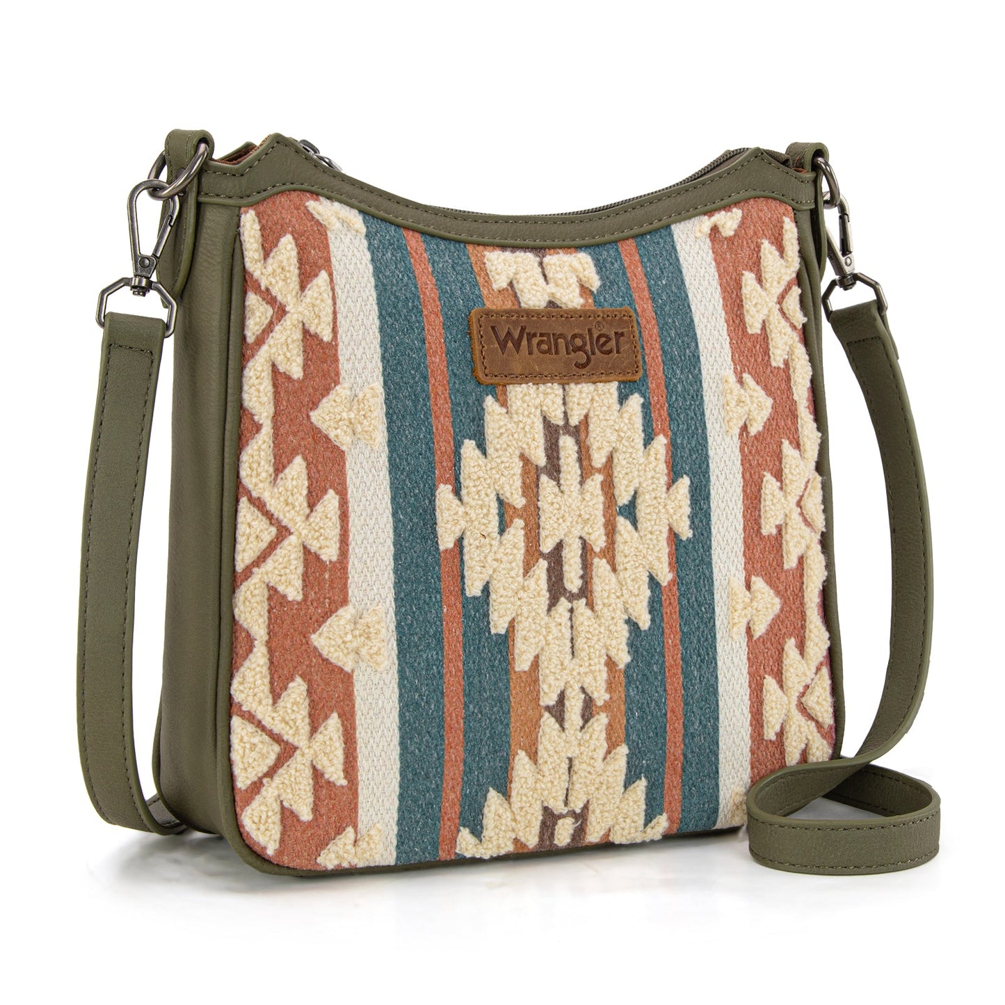 WG313-2003   Wrangler Sherpa Aztec Canvas Crossbody - Green