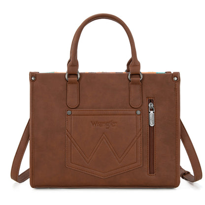 WG313-8119  Wrangler Sherpa Aztec Canvas Tote/Crossbody - Brown