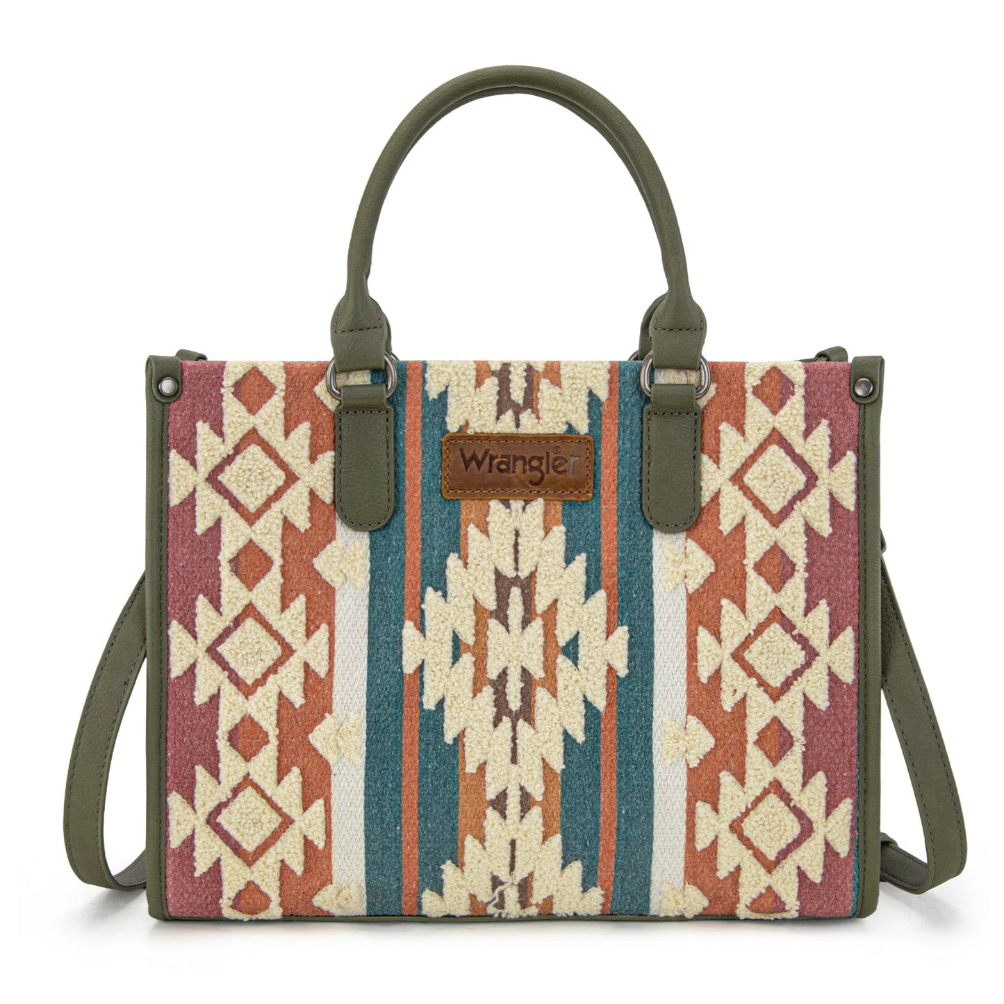 WG313-8119  Wrangler Sherpa Aztec Canvas Tote/Crossbody - Green