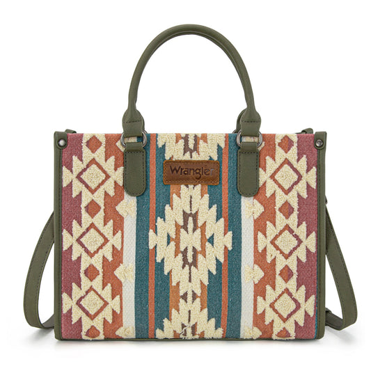 WG313-8119  Wrangler Sherpa Aztec Canvas Tote/Crossbody - Green