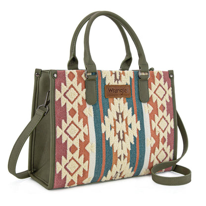 WG313-8119  Wrangler Sherpa Aztec Canvas Tote/Crossbody - Green
