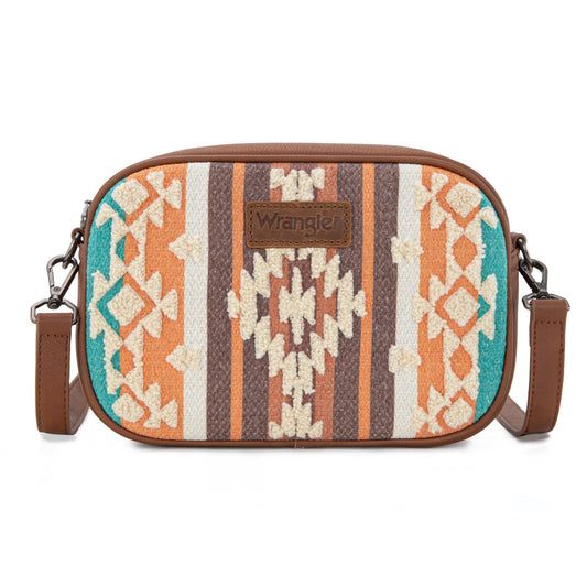 WG313-8365   Wrangler Sherpa Aztec Canvas Crossbody - Brown