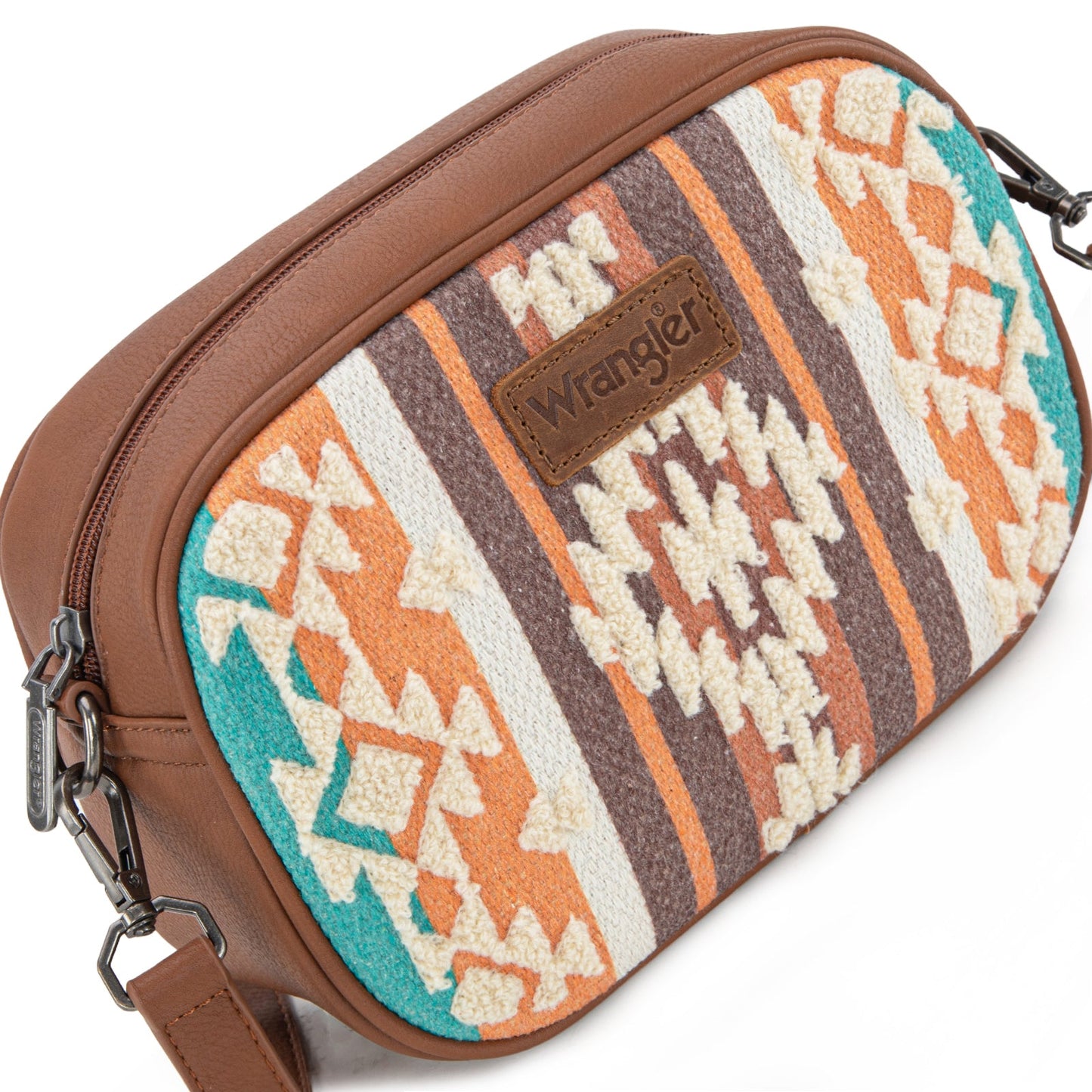 WG313-8365   Wrangler Sherpa Aztec Canvas Crossbody - Brown