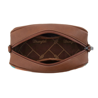 WG313-8365   Wrangler Sherpa Aztec Canvas Crossbody - Brown