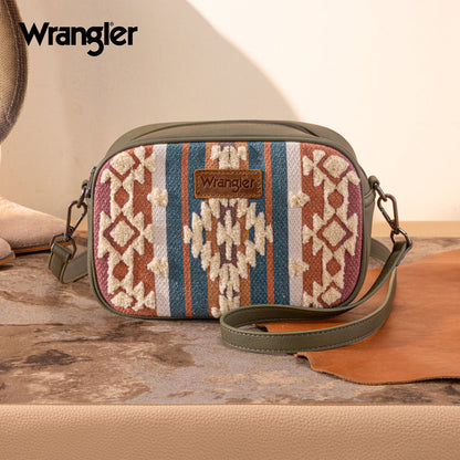 WG313-8365   Wrangler Sherpa Aztec Canvas Crossbody - Green