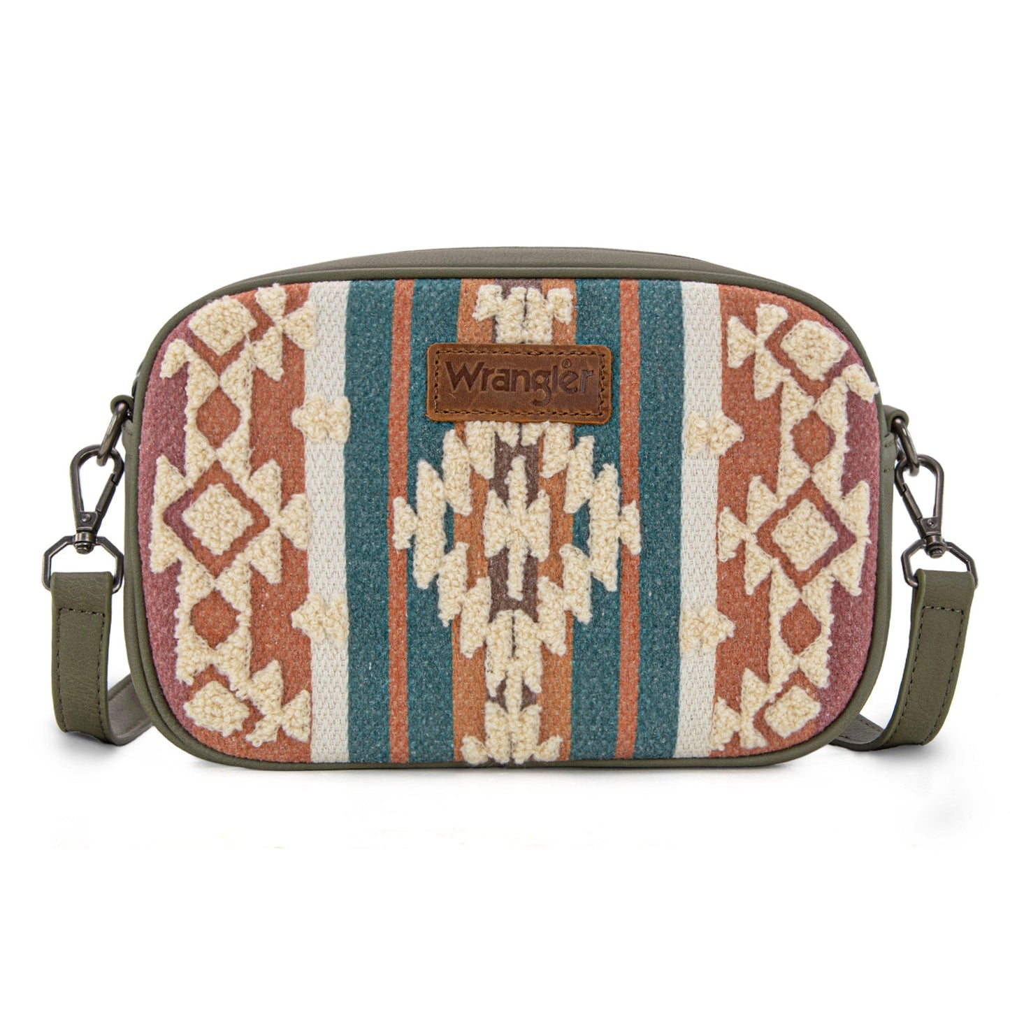 WG313-8365   Wrangler Sherpa Aztec Canvas Crossbody - Green