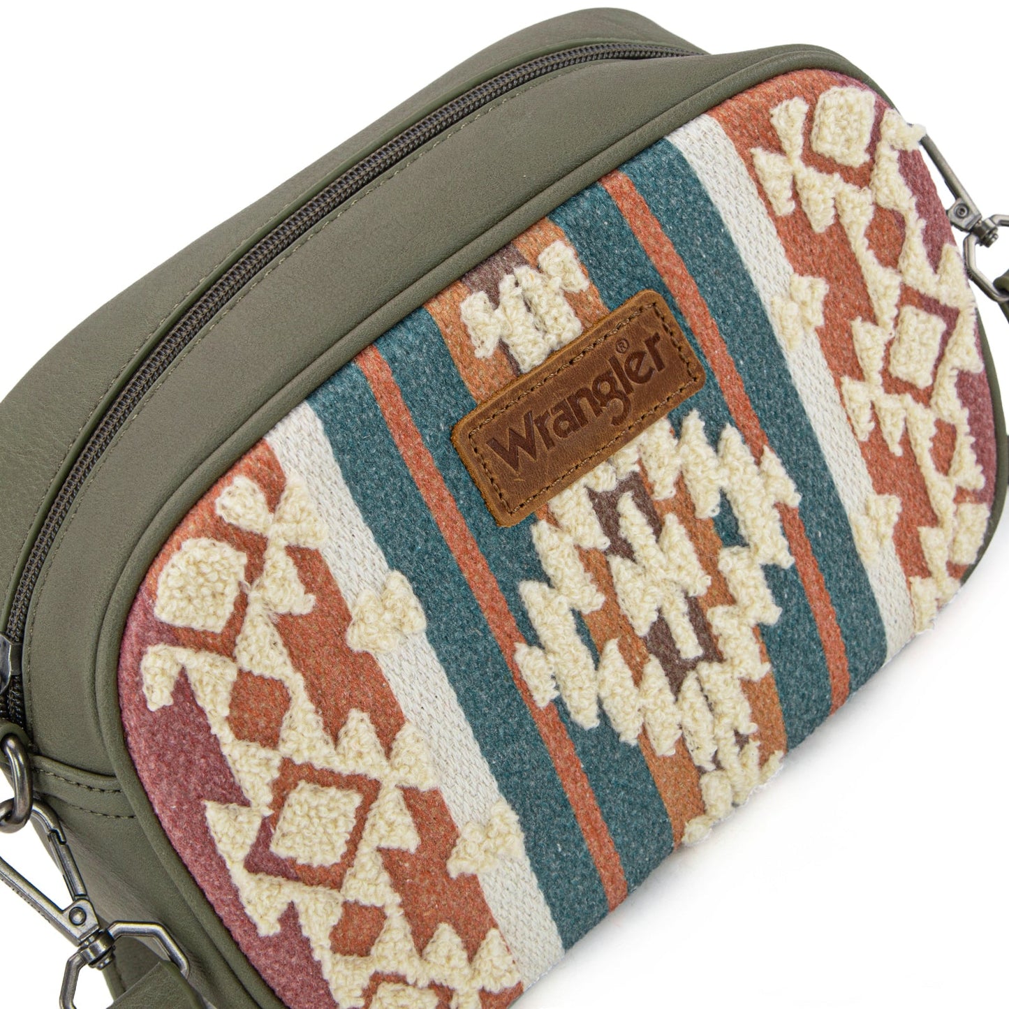 WG313-8365   Wrangler Sherpa Aztec Canvas Crossbody - Green