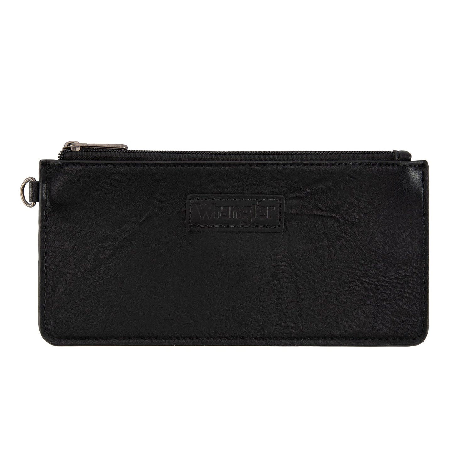 WG366-W114  Wrangler Leopard Print Dual Pouch Wristlet with Zipper Round Case- Black