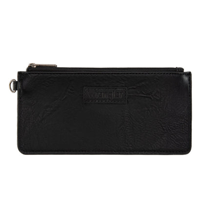 WG366-W114  Wrangler Leopard Print Dual Pouch Wristlet with Zipper Round Case- Black