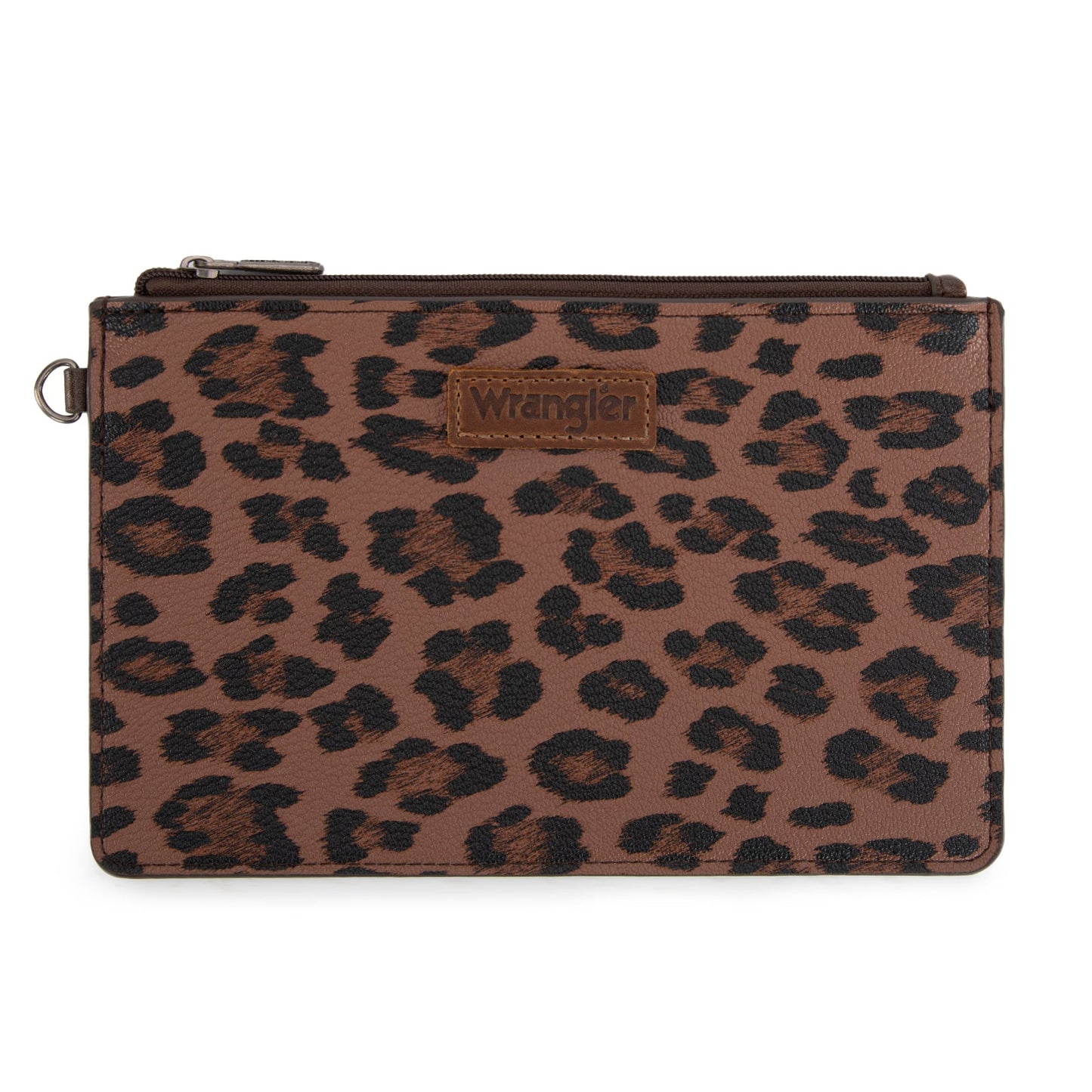 WG366-W114  Wrangler Leopard Print Dual Pouch Wristlet with Zipper Round Case-Coffee