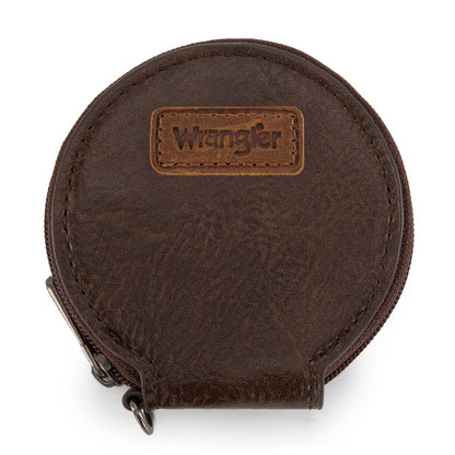 WG366-W114  Wrangler Leopard Print Dual Pouch Wristlet with Zipper Round Case-Coffee