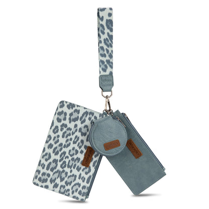 WG366-W114  Wrangler Leopard Print Dual Pouch Wristlet with Zipper Round Case-Jean
