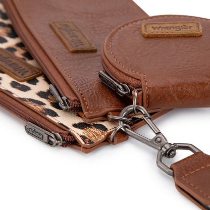 WG366-W114  Wrangler Leopard Print Dual Pouch Wristlet with Zipper Round Case-Leopard