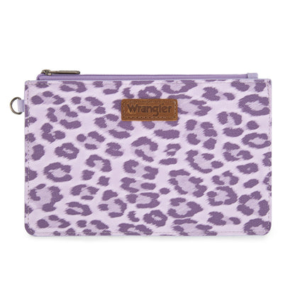WG366-W114  Wrangler Leopard Print Dual Pouch Wristlet with Zipper Round Case-Purple