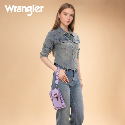 WG366-W114  Wrangler Leopard Print Dual Pouch Wristlet with Zipper Round Case-Purple