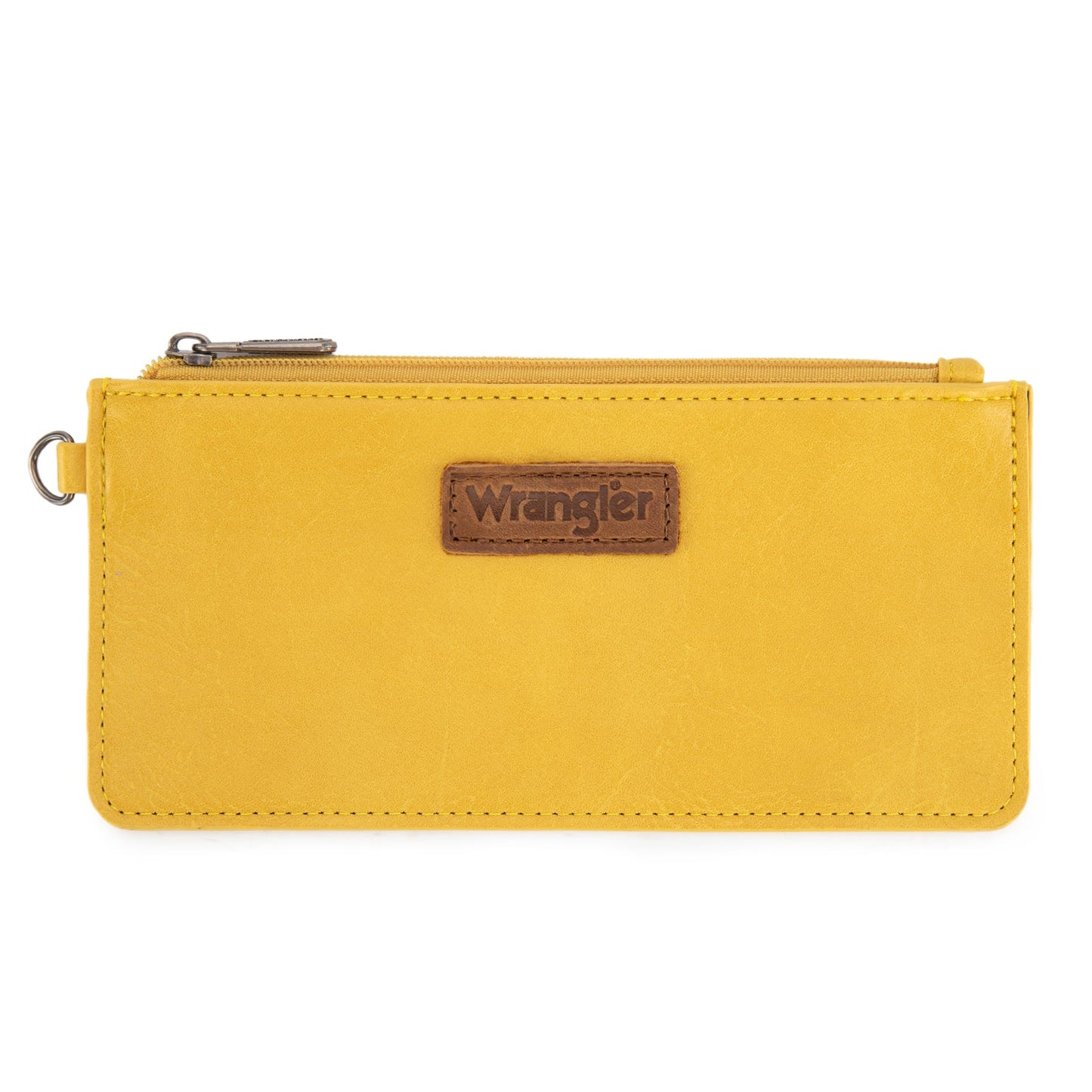 WG366-W114  Wrangler Leopard Print Dual Pouch Wristlet with Zipper Round Case- Yellow