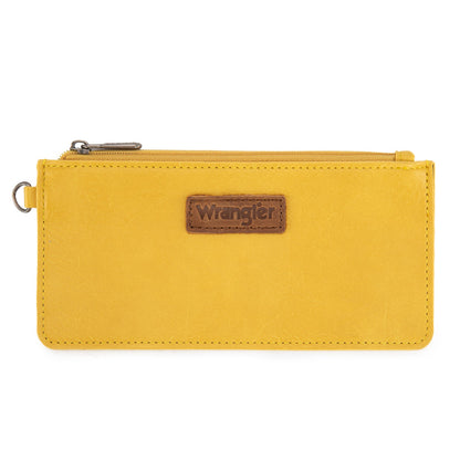 WG366-W114  Wrangler Leopard Print Dual Pouch Wristlet with Zipper Round Case- Yellow