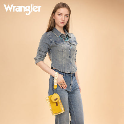 WG366-W114  Wrangler Leopard Print Dual Pouch Wristlet with Zipper Round Case- Yellow