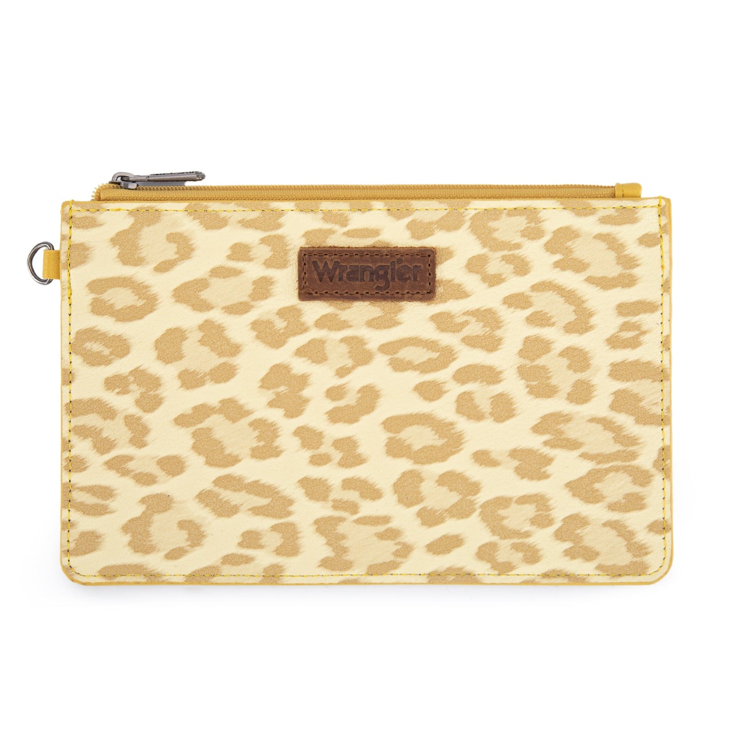 WG366-W114  Wrangler Leopard Print Dual Pouch Wristlet with Zipper Round Case- Yellow