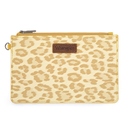 WG366-W114  Wrangler Leopard Print Dual Pouch Wristlet with Zipper Round Case- Yellow