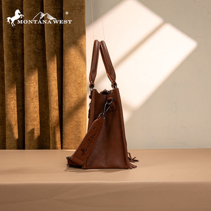 MW1339-2002  Montana West Tooled Concho Tote/Crossbody -Brown