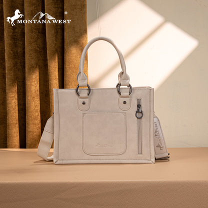 MW1339-2002  Montana West Tooled Concho Tote/Crossbody -Beige
