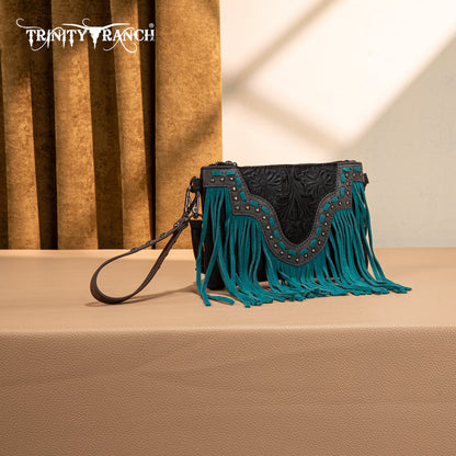 TR194-181  Trinity Ranch  Floral Tooled Collection Clutch/Crossbody - Black