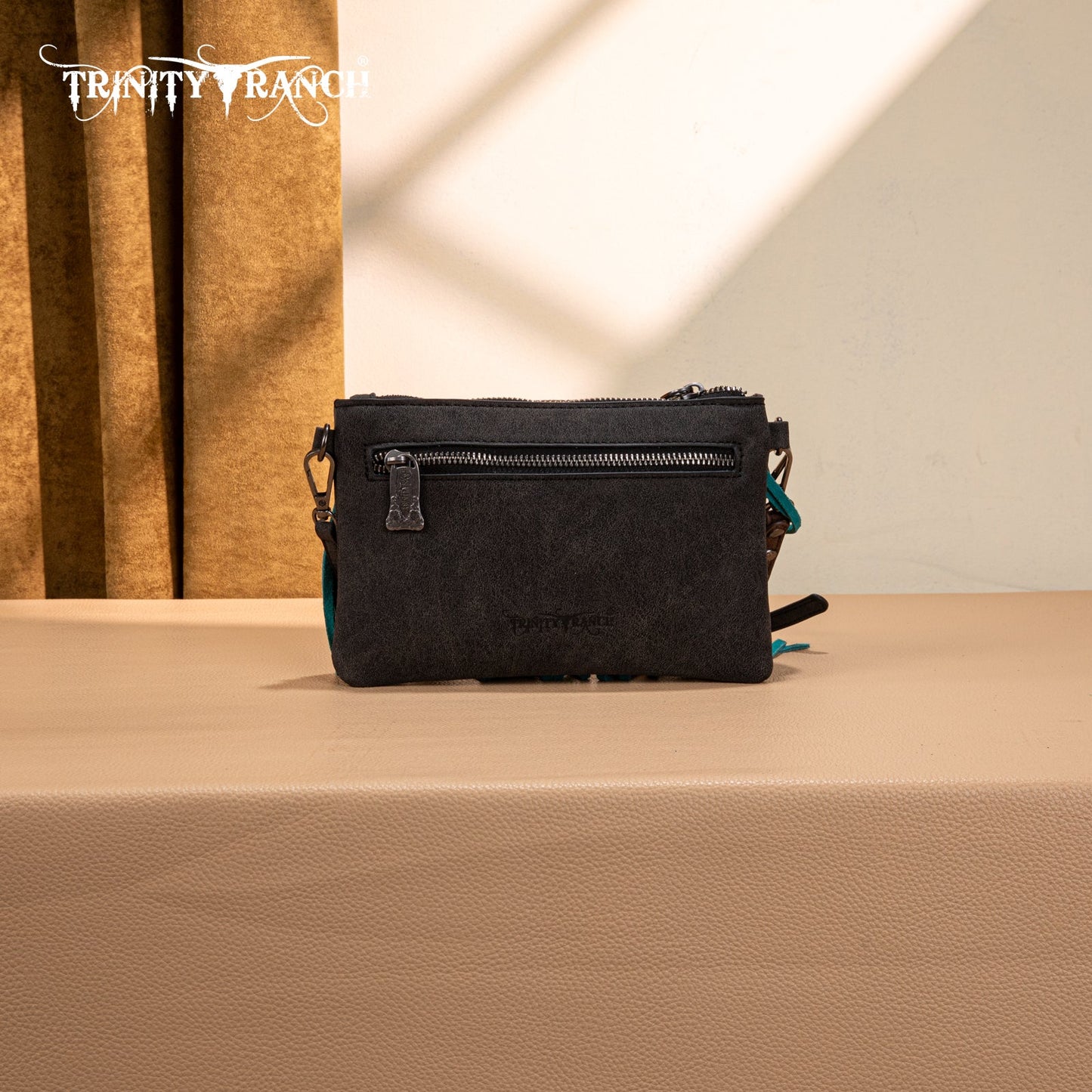 TR194-181  Trinity Ranch  Floral Tooled Collection Clutch/Crossbody - Black