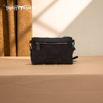 TR194-181  Trinity Ranch  Floral Tooled Collection Clutch/Crossbody - Black